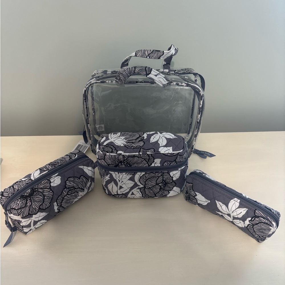 Vera Bradley 4pc Cosmetic Organizer Clear Bag with 3 Quilted Interior Bags Grey - Picture 3 of 9